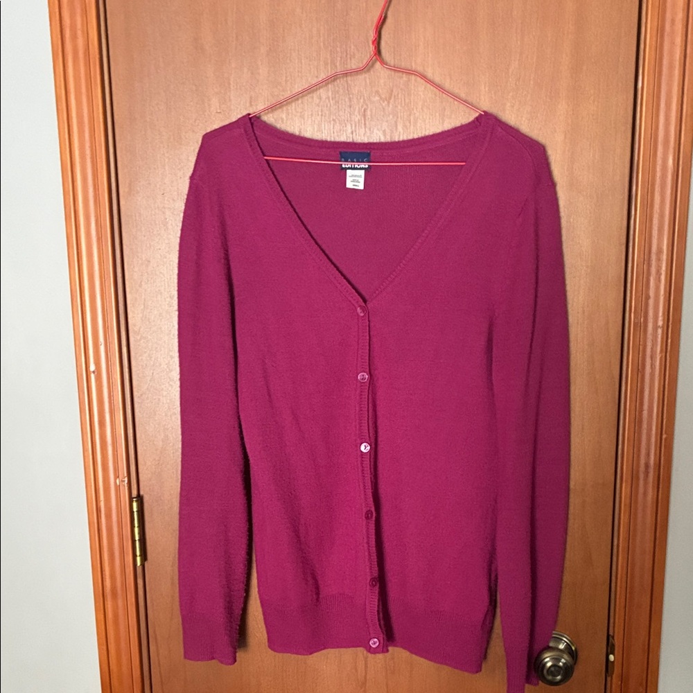 Basic Editions Magenta Button-Up Cardigan
